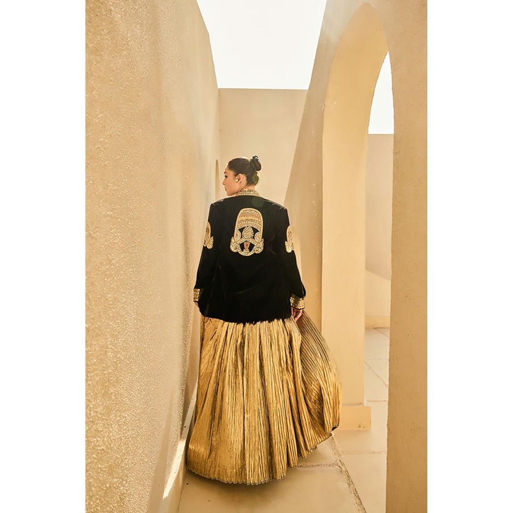 ASHNA VASWANI Gold Blazer With Waist Coat And Skirt