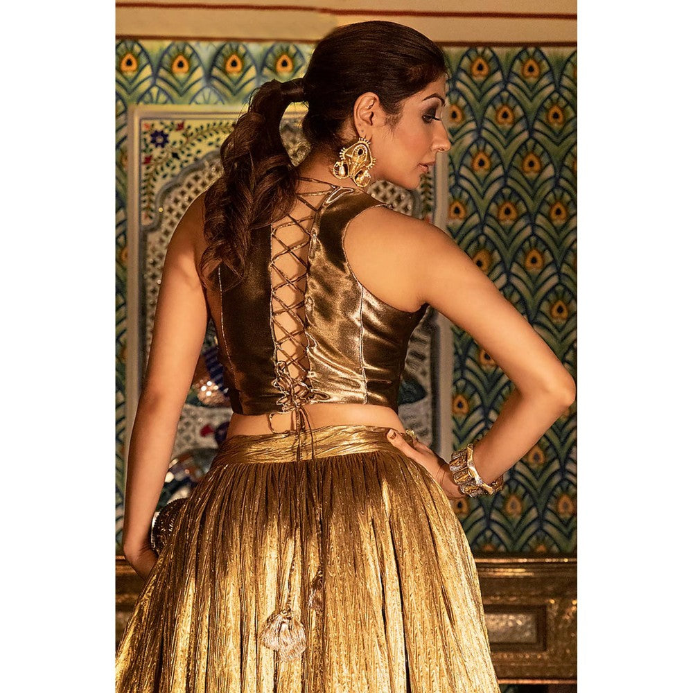ASHNA VASWANI Gold Waist Coat With Lehenga Indo Western Fusion