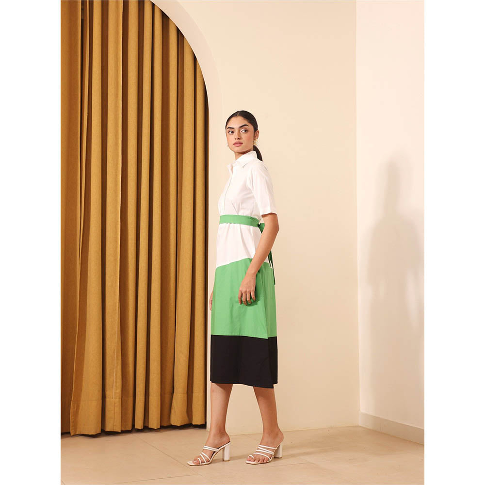 Ashico Cannes Collar Neck Dress and Belt (Set of 2)