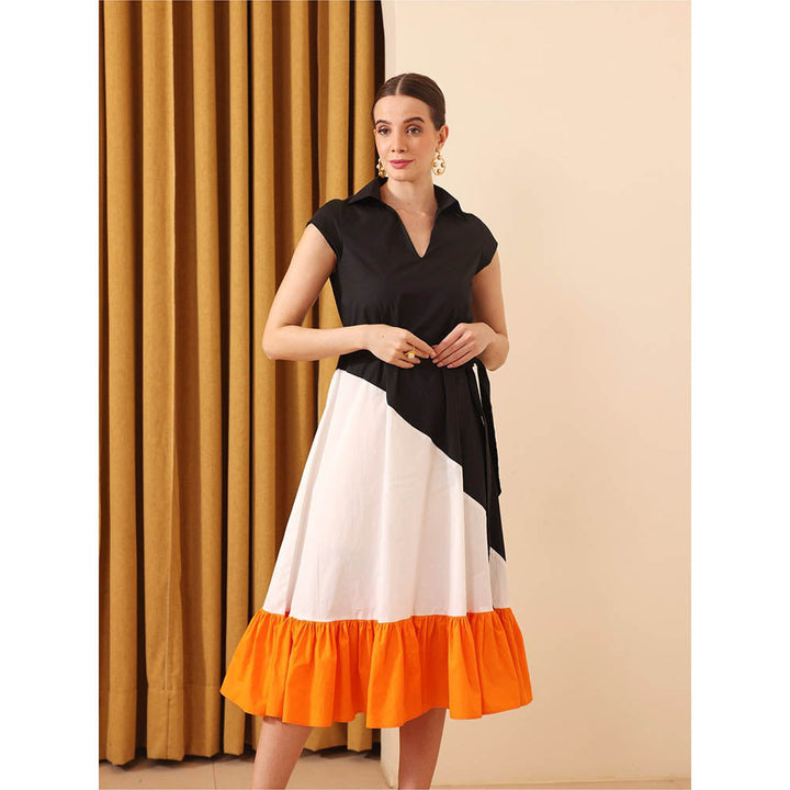 Ashico Cosmos Colorblock Summer Dress and Belt (Set of 2)