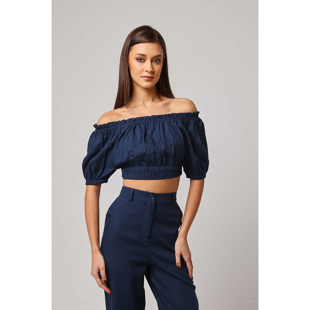 ASHITA FERNANDES Women Navy Blue Solid Crop Top
