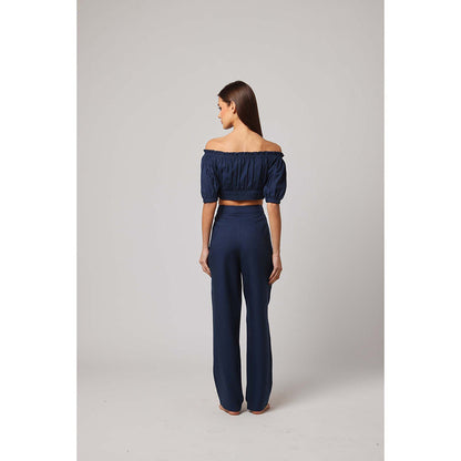 ASHITA FERNANDES Women Navy Blue Solid Crop Top