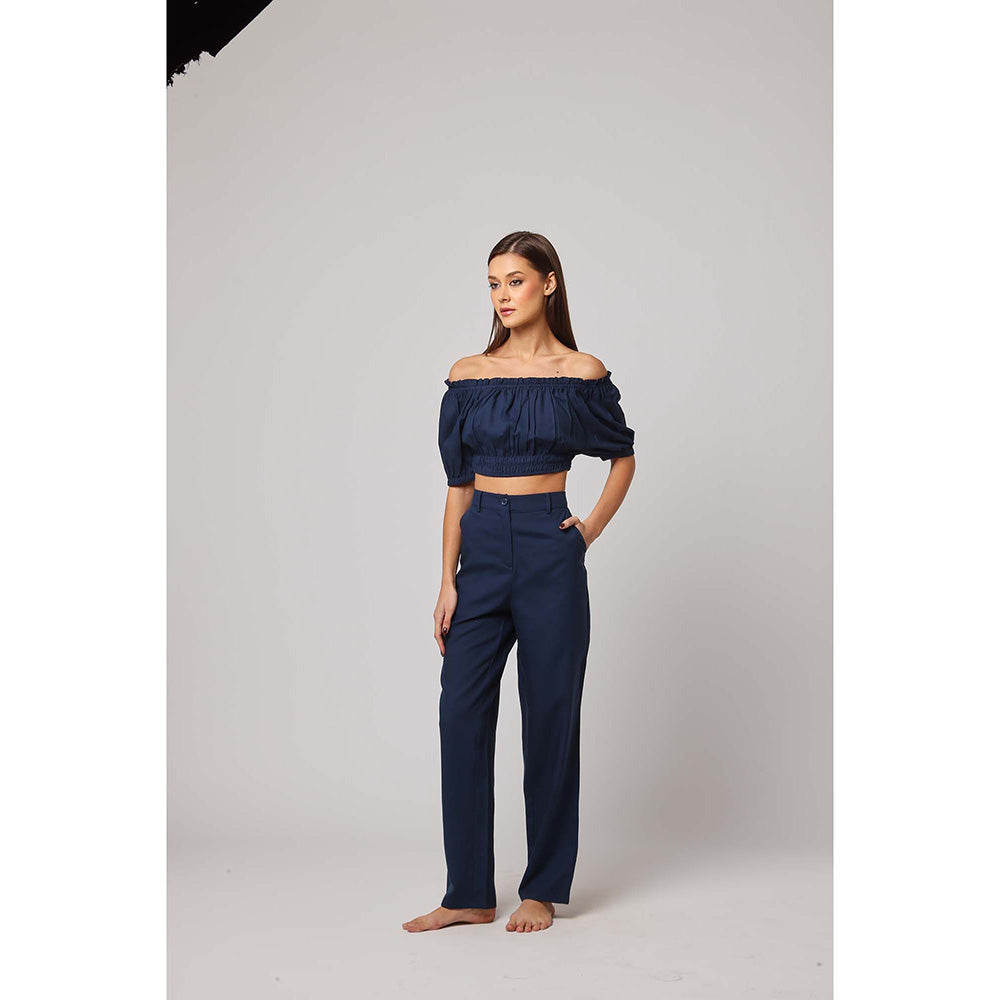 ASHITA FERNANDES Women Navy Blue Solid Crop Top