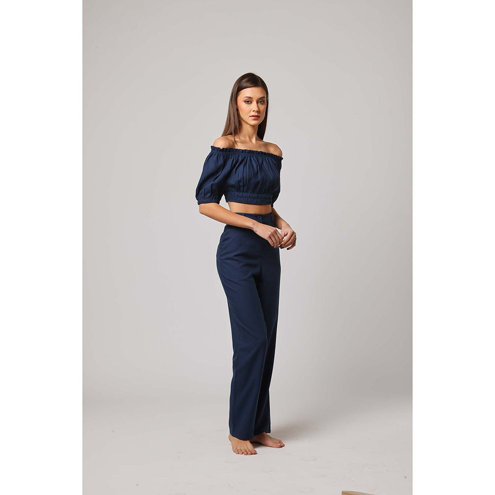ASHITA FERNANDES Women Navy Blue Solid Crop Top
