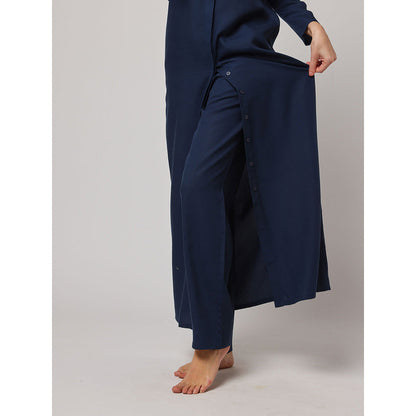 ASHITA FERNANDES Women Navy Blue Linen Blend High Waist Trouser