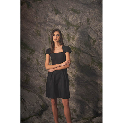 ASHITA FERNANDES Women Black Slim Fit Premium Linen Mini Dress