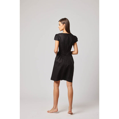 ASHITA FERNANDES Women Black Slim Fit Premium Linen Mini Dress