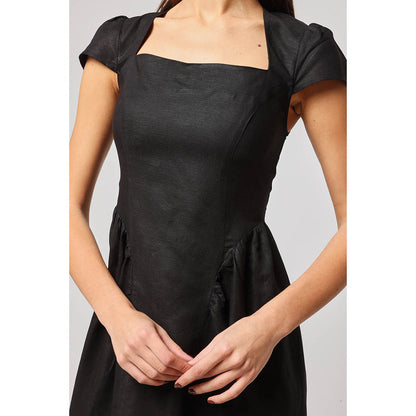 ASHITA FERNANDES Women Black Slim Fit Premium Linen Mini Dress