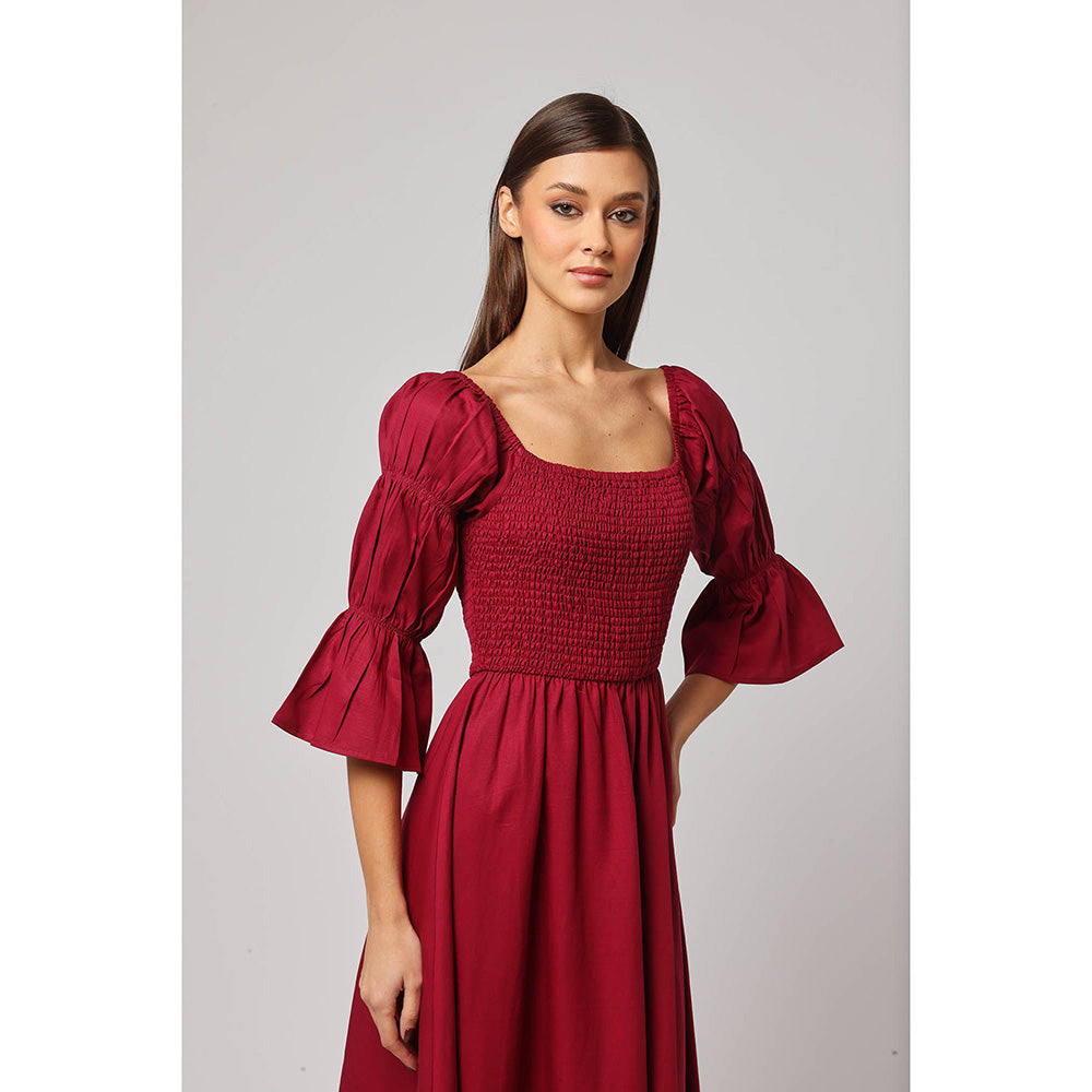 ASHITA FERNANDES Women A-Line Red Linen Blend Midi Dress