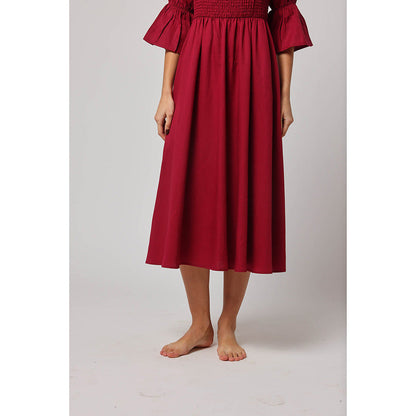 ASHITA FERNANDES Women A-Line Red Linen Blend Midi Dress
