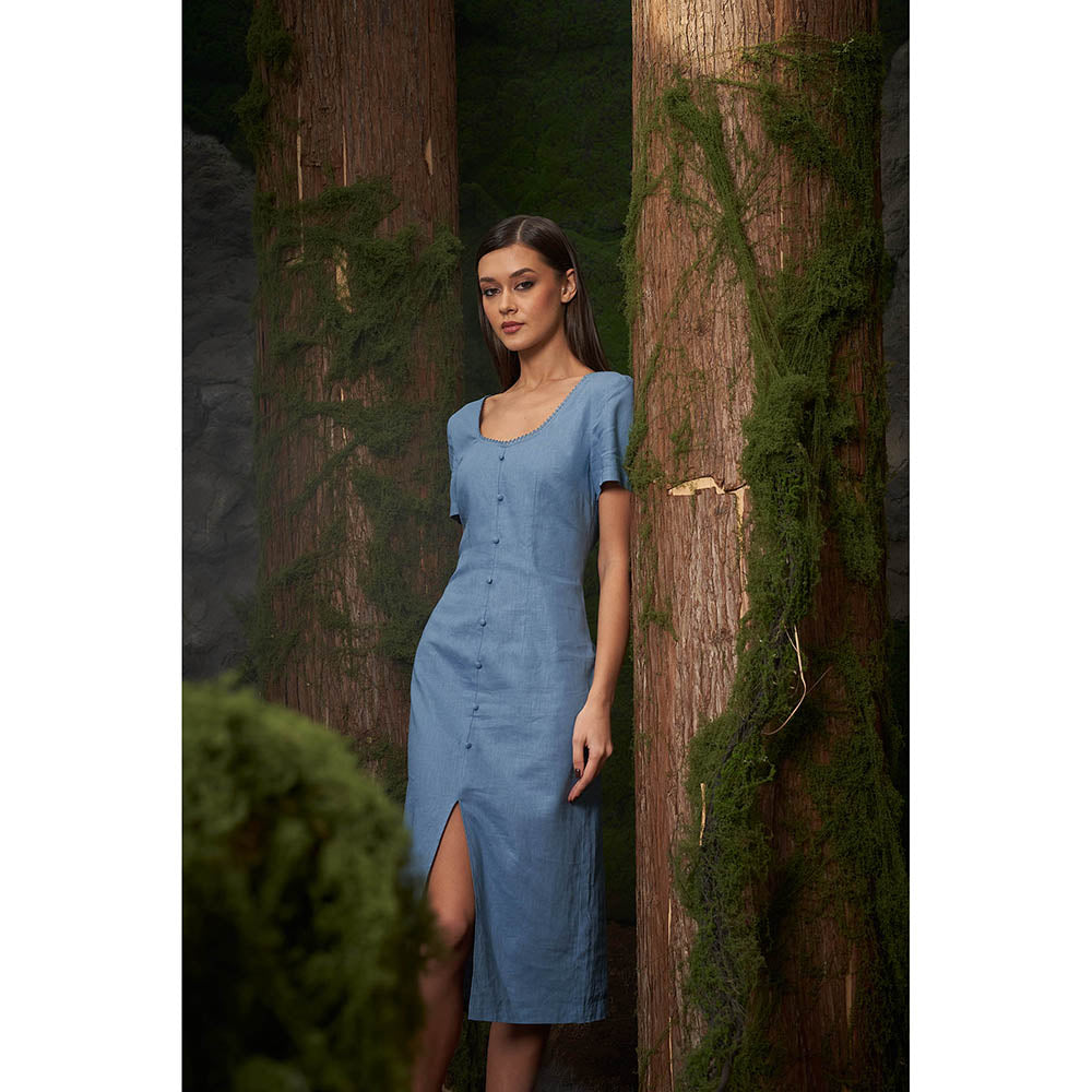 ASHITA FERNANDES Women Blue Linen Blend Dress