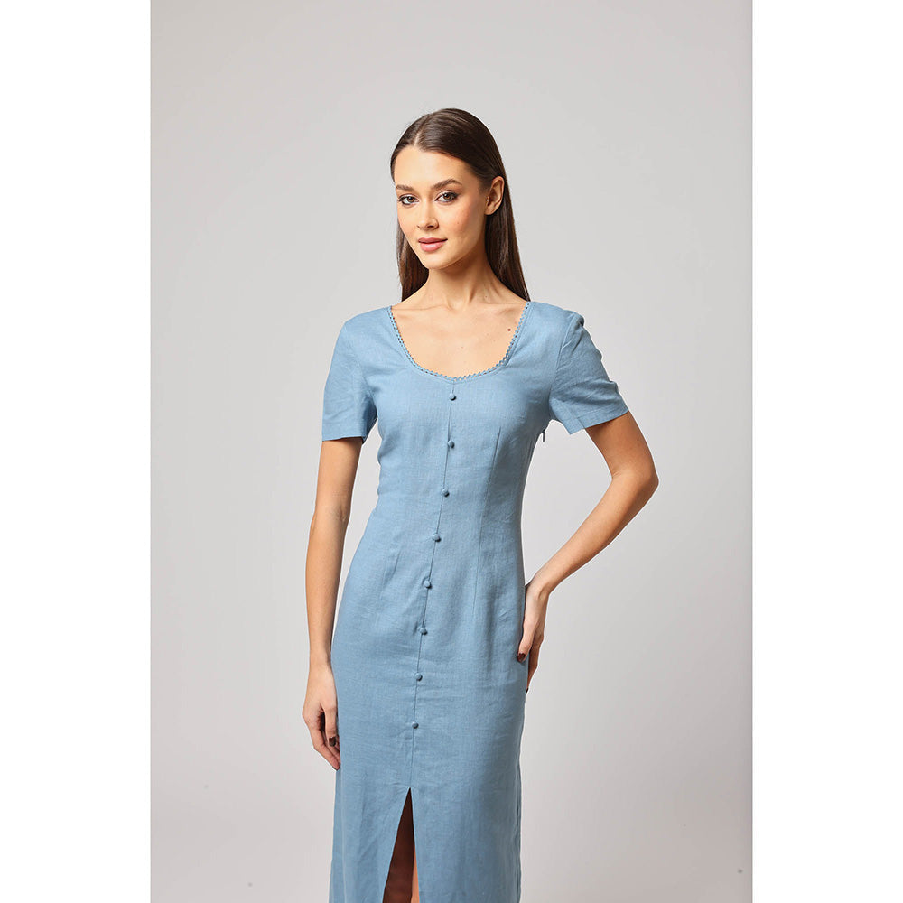 ASHITA FERNANDES Women Blue Linen Blend Dress