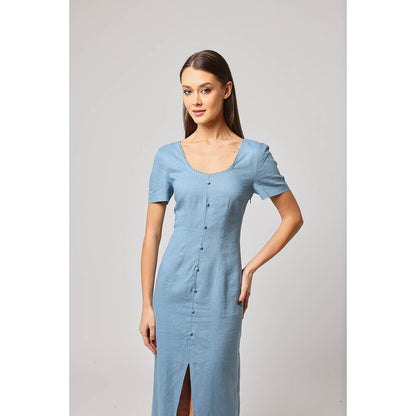 ASHITA FERNANDES Women Blue Linen Blend Dress