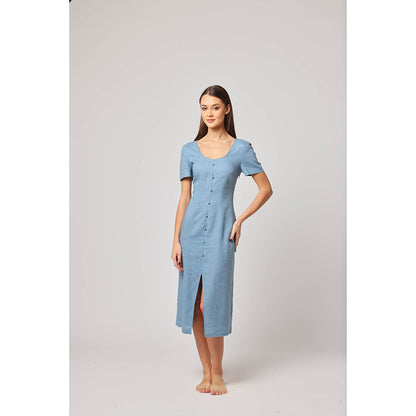 ASHITA FERNANDES Women Blue Linen Blend Dress