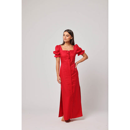 ASHITA FERNANDES Women Red Linen Blend Maxi Dress