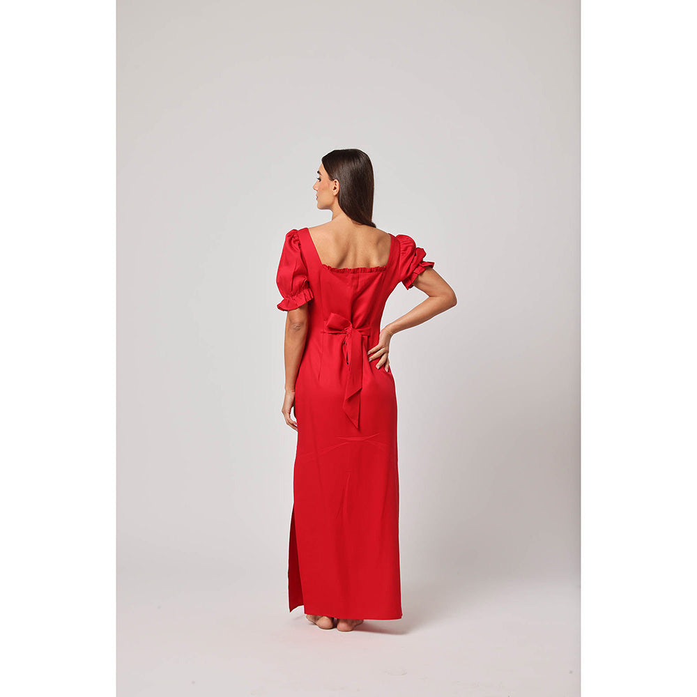 ASHITA FERNANDES Women Red Linen Blend Maxi Dress
