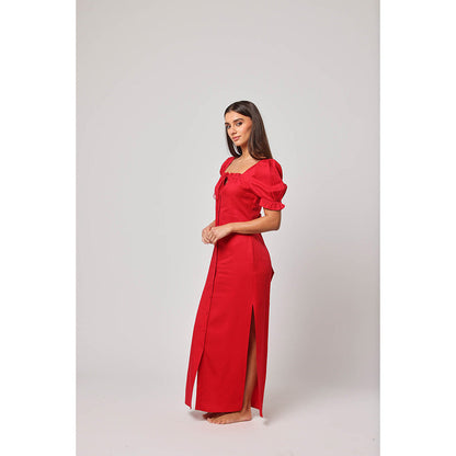 ASHITA FERNANDES Women Red Linen Blend Maxi Dress
