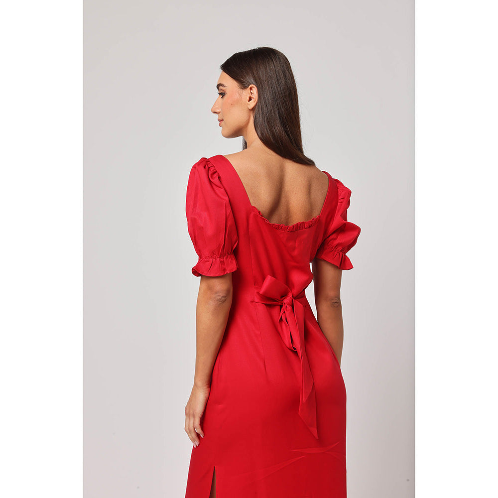 ASHITA FERNANDES Women Red Linen Blend Maxi Dress