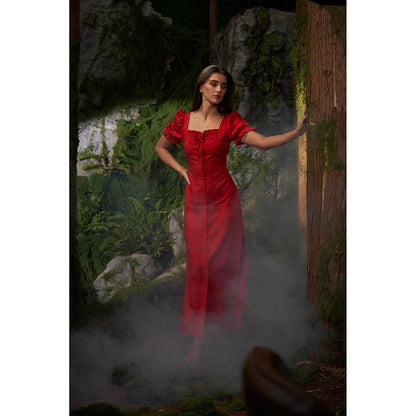 ASHITA FERNANDES Women Red Linen Blend Maxi Dress