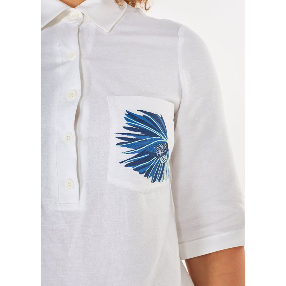 ASHITA FERNANDES Women Nature In White Embroidered Henley Top