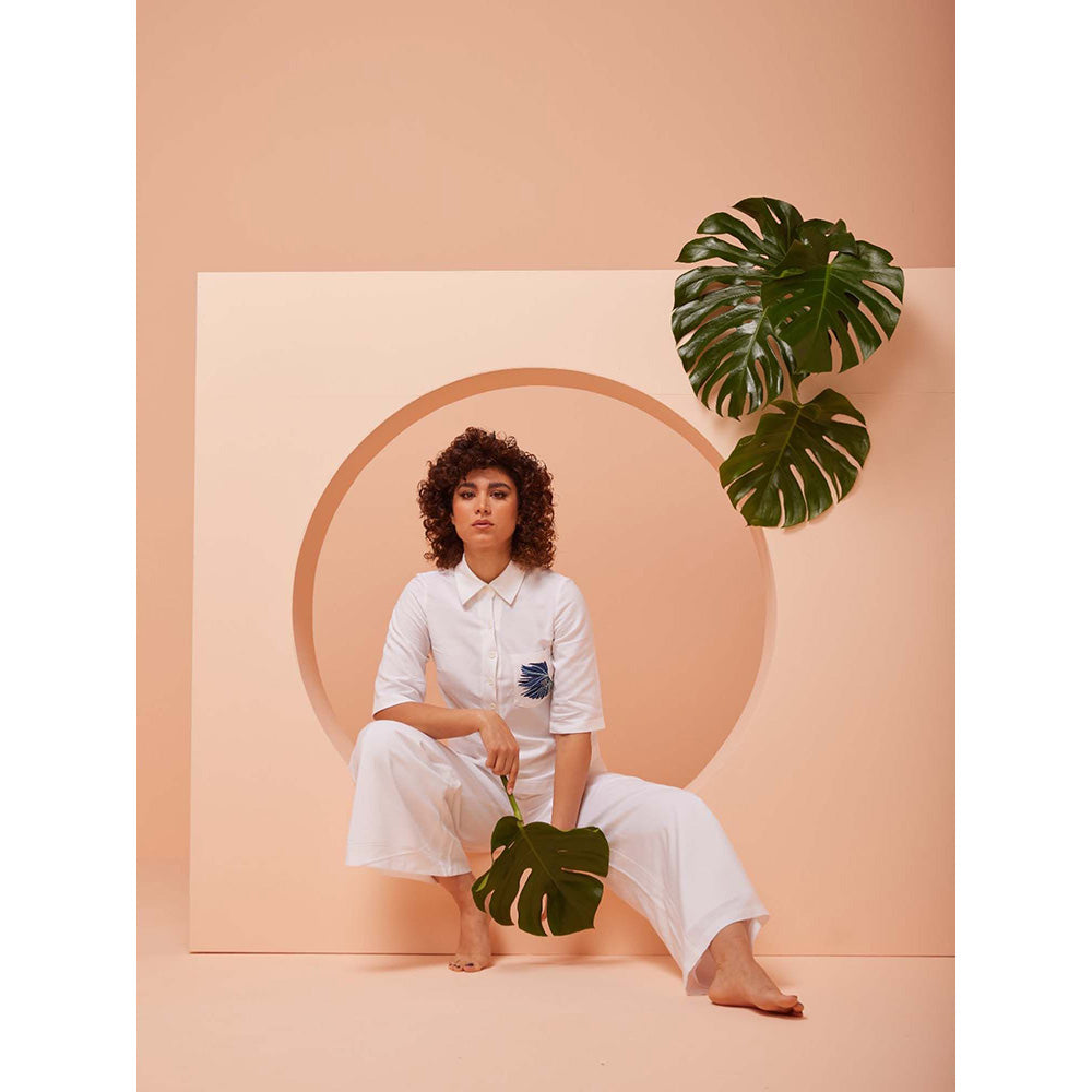 ASHITA FERNANDES Women Nature In White Embroidered Henley Top