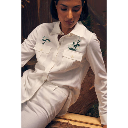 ASHITA FERNANDES White Embroidered Double Front Pocket Shirt