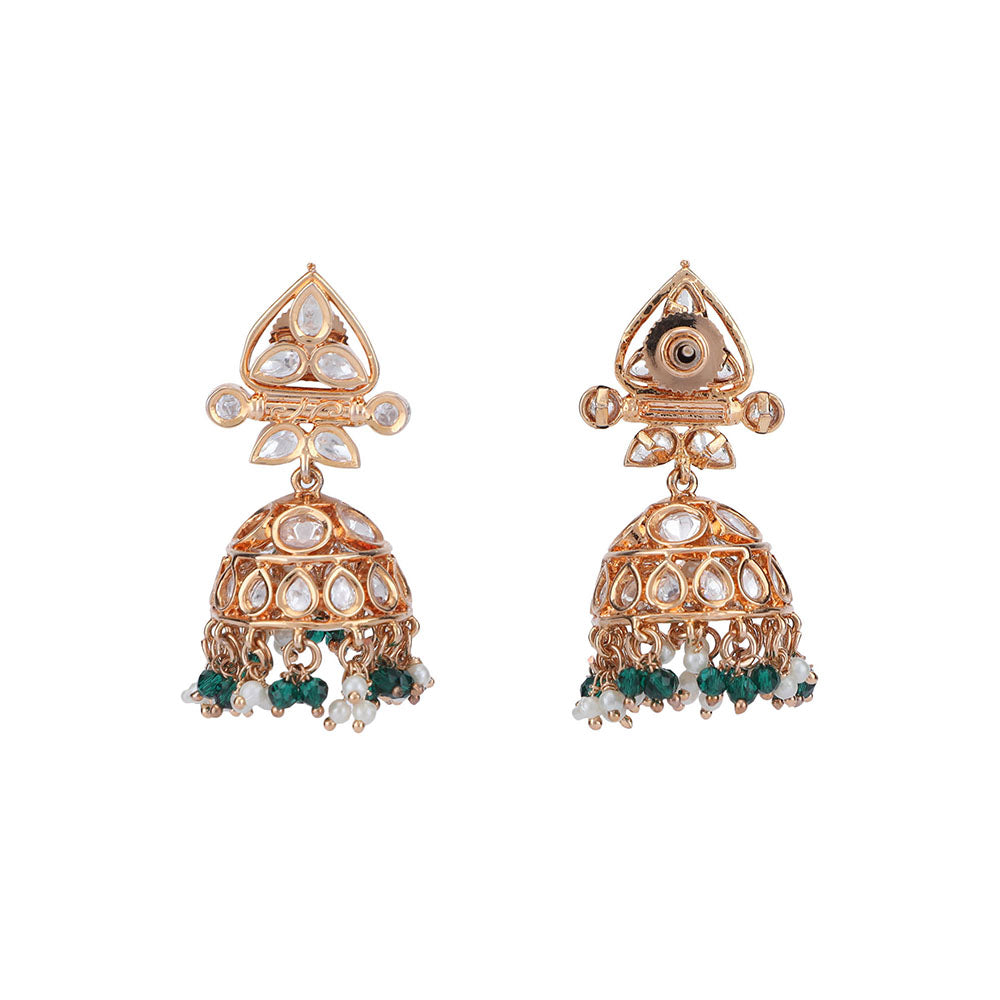 Auraa Trends 22KT Gold Plated Kundan Classic Green Beads Necklace Set