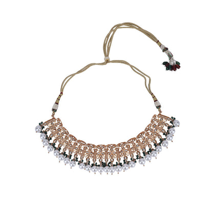 Auraa Trends 22KT Gold Plated Kundan Classic Green Beads Necklace Set