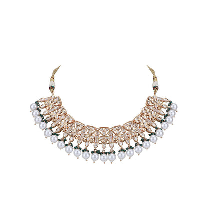 Auraa Trends 22KT Gold Plated Kundan Classic Green Beads Necklace Set