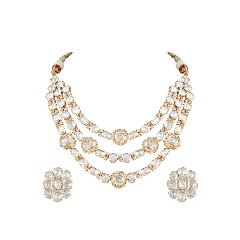 Auraa Trends 22KT Gold Plated Kundan Classic Necklace Set