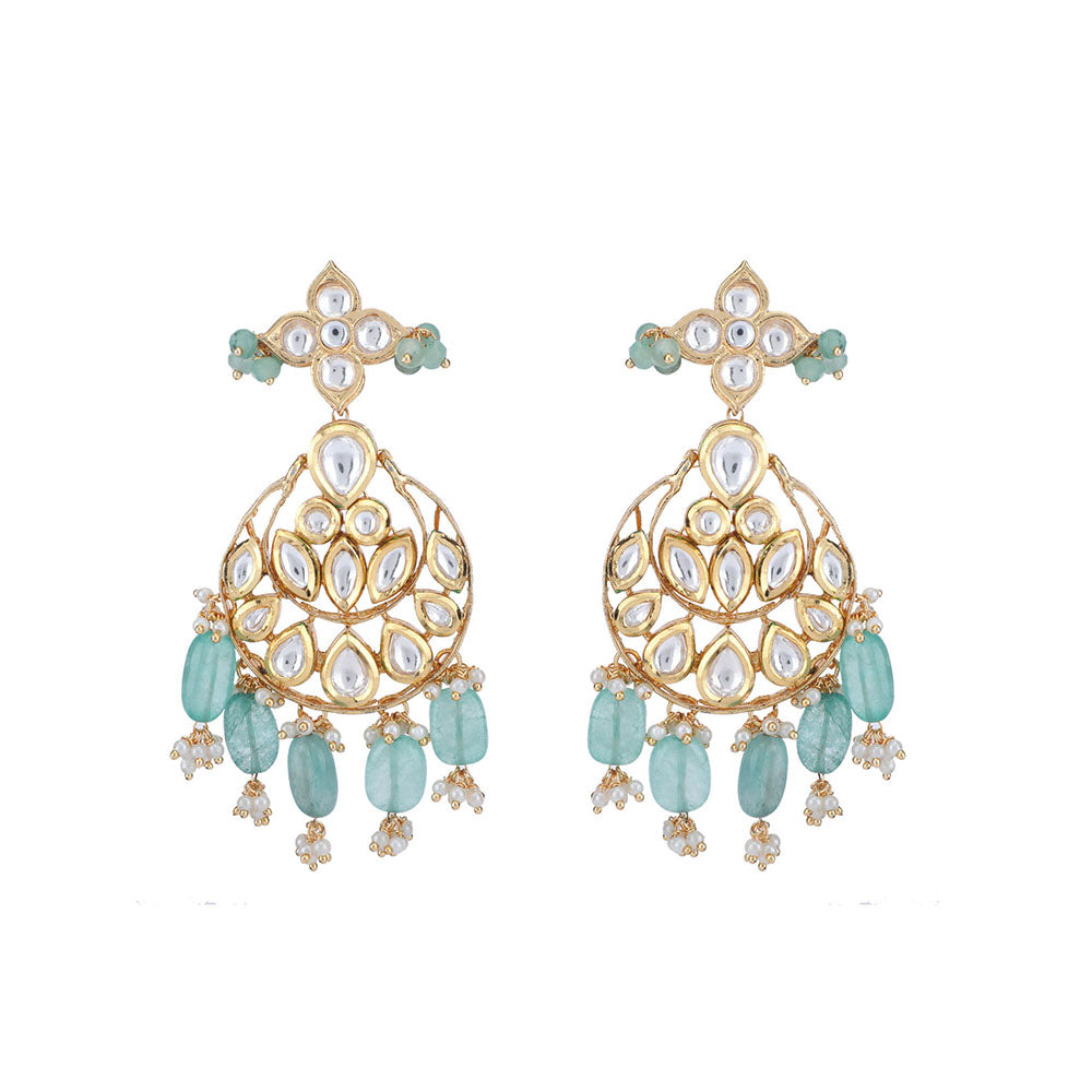 Auraa Trends 22KT Gold Plated Kundan Classic Blue Beads Necklace Set