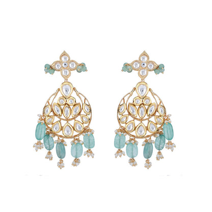 Auraa Trends 22KT Gold Plated Kundan Classic Blue Beads Necklace Set
