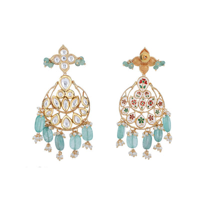 Auraa Trends 22KT Gold Plated Kundan Classic Blue Beads Necklace Set