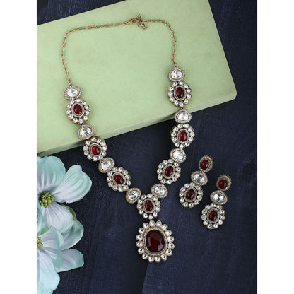 Auraa Trends 22KT Gold Plated Kundan Classic Red Necklace Set