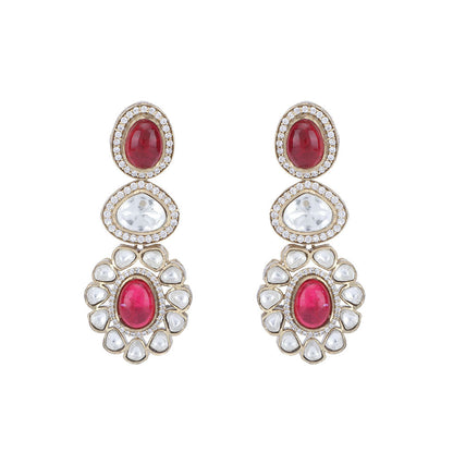 Auraa Trends 22KT Gold Plated Kundan Classic Red Necklace Set