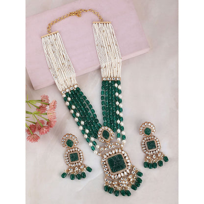 Auraa Trends 22KT Gold Plated Kundan Elegant Green Necklace Set