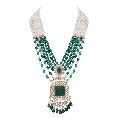 Auraa Trends 22KT Gold Plated Kundan Elegant Green Necklace Set