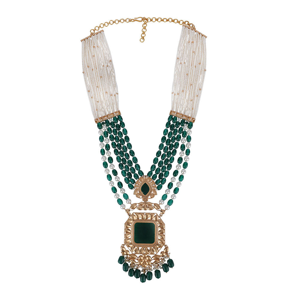 Auraa Trends 22KT Gold Plated Kundan Elegant Green Necklace Set