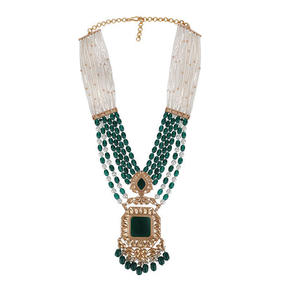 Auraa Trends 22KT Gold Plated Kundan Elegant Green Necklace Set