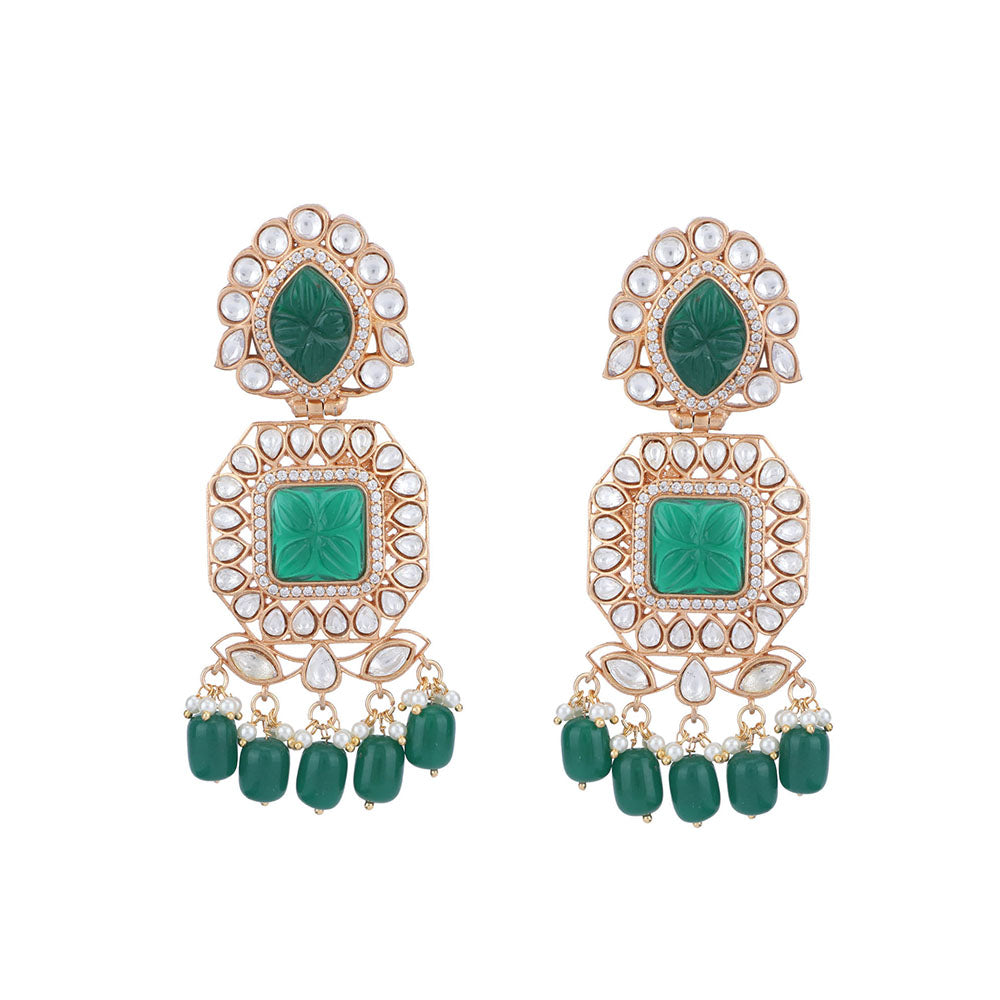 Auraa Trends 22KT Gold Plated Kundan Elegant Green Necklace Set