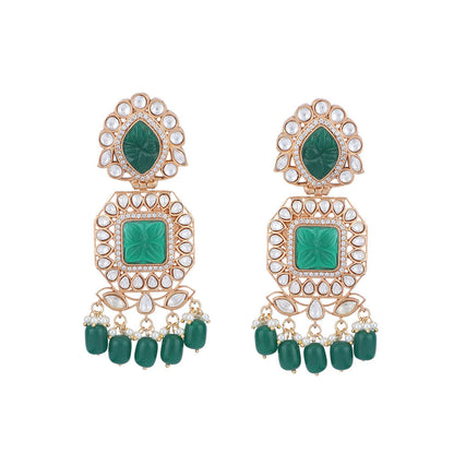 Auraa Trends 22KT Gold Plated Kundan Elegant Green Necklace Set