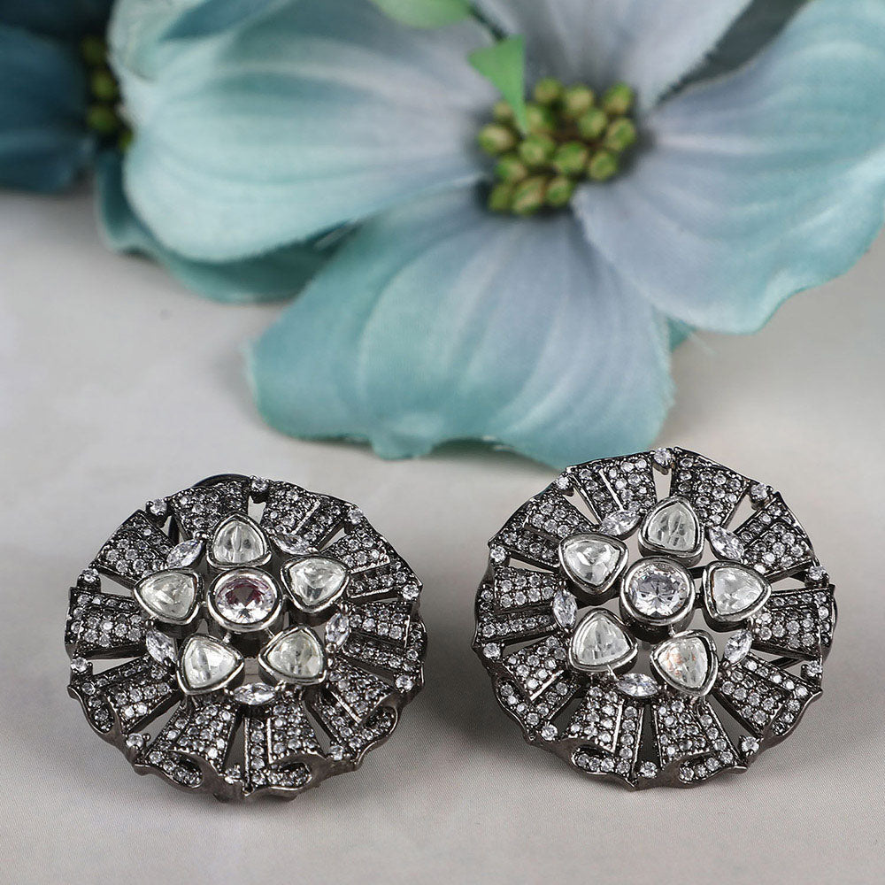 Auraa Trends 22KT Gold Plated Kundan Classic Grey Earring Set