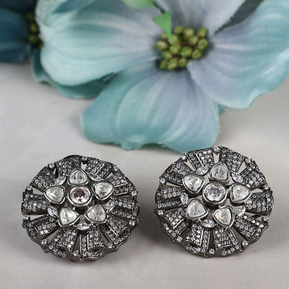 Auraa Trends 22KT Gold Plated Kundan Classic Grey Earring Set