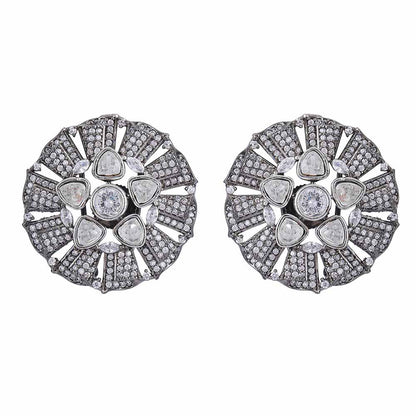 Auraa Trends 22KT Gold Plated Kundan Classic Grey Earring Set