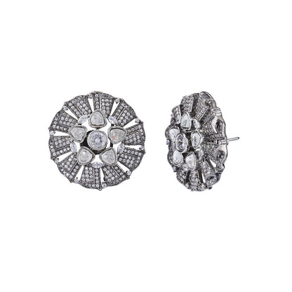 Auraa Trends 22KT Gold Plated Kundan Classic Grey Earring Set