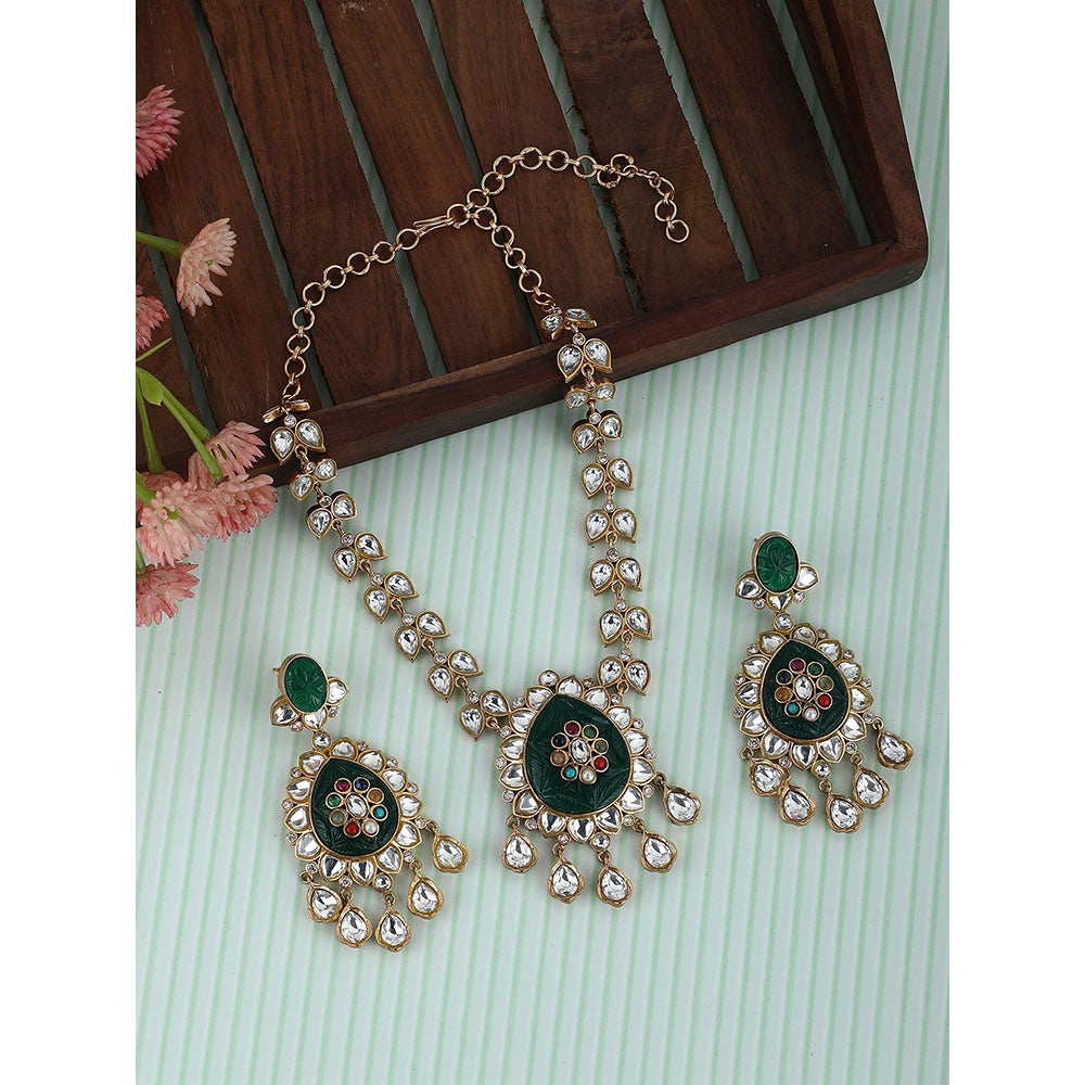 Auraa Trends 22KT Gold Plated Kundan Classic Red And Green Necklace Set