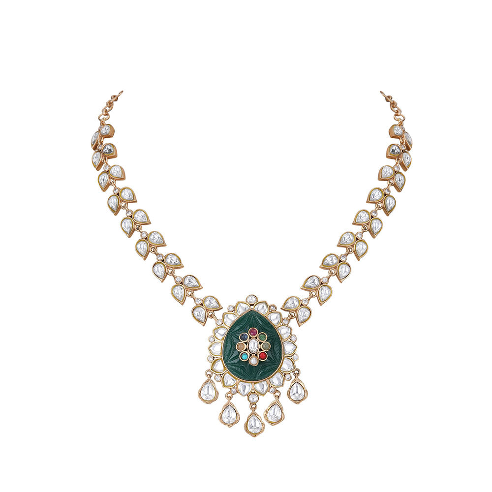 Auraa Trends 22KT Gold Plated Kundan Classic Red And Green Necklace Set