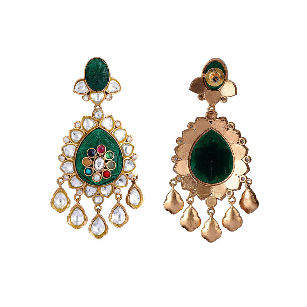 Auraa Trends 22KT Gold Plated Kundan Classic Red And Green Necklace Set