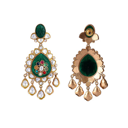 Auraa Trends 22KT Gold Plated Kundan Classic Red And Green Necklace Set