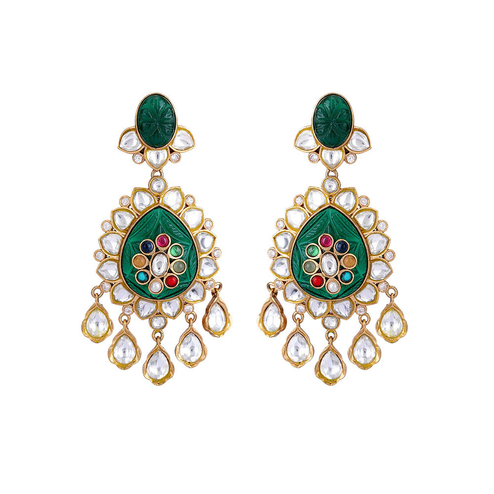 Auraa Trends 22KT Gold Plated Kundan Classic Red And Green Necklace Set